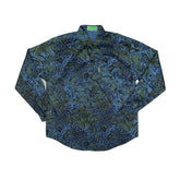Vintage 90s Blue & Green Animal Print Long Sleeve Crazy Abstract Shirt Size L by Classic Brand